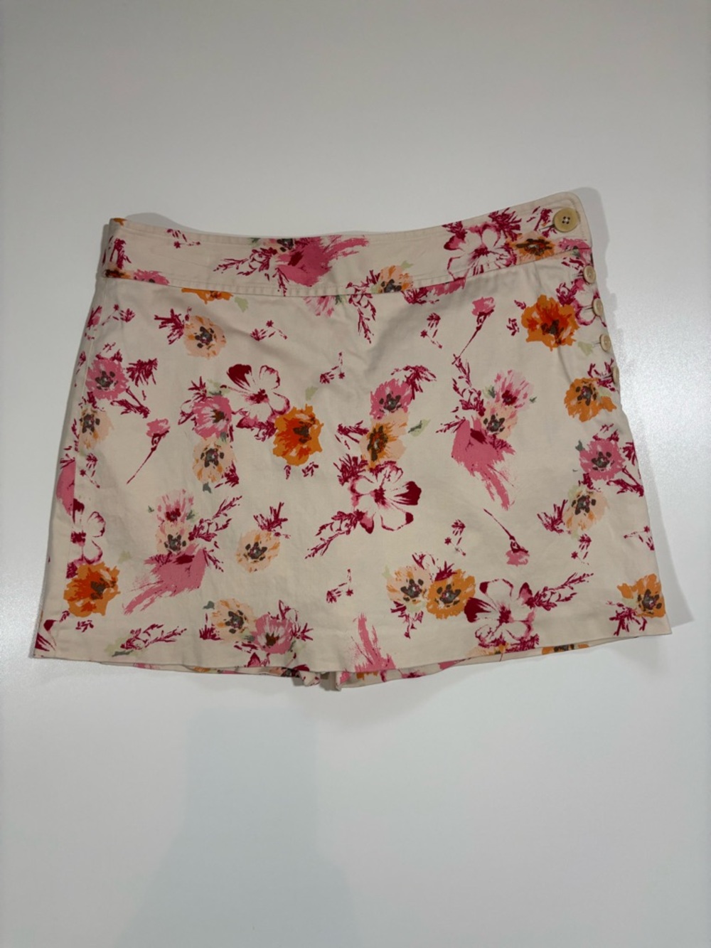 Ann Taylor Women’s Floral Skort Size 6 Cream Pink Orange Side Button